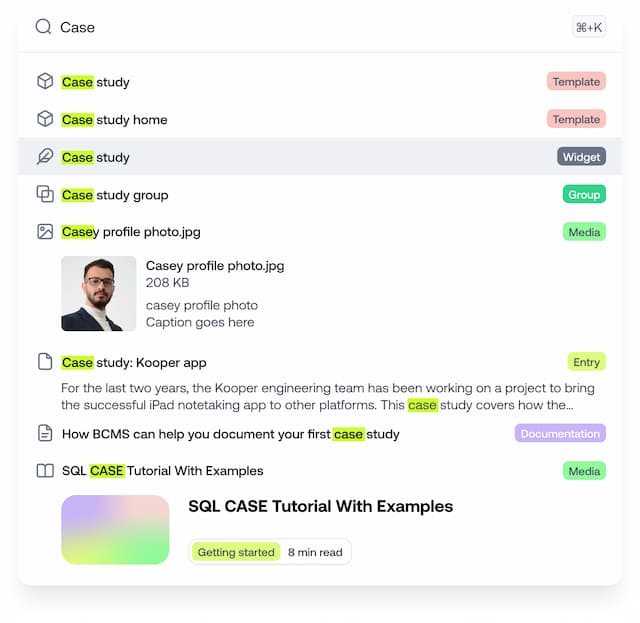 BCMS Global search